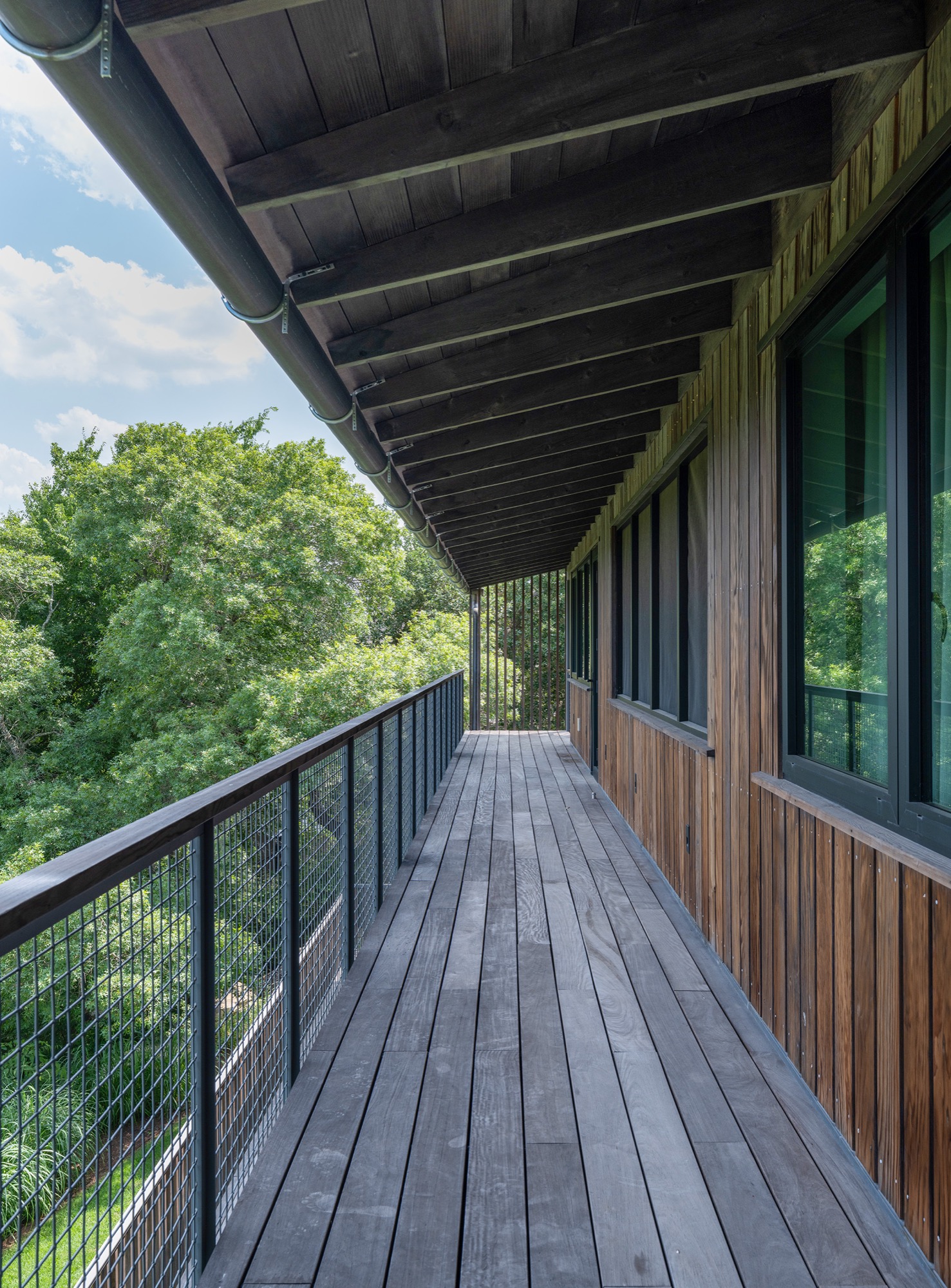 Hillside House balcony railing detail in West Lake Hills, Texas